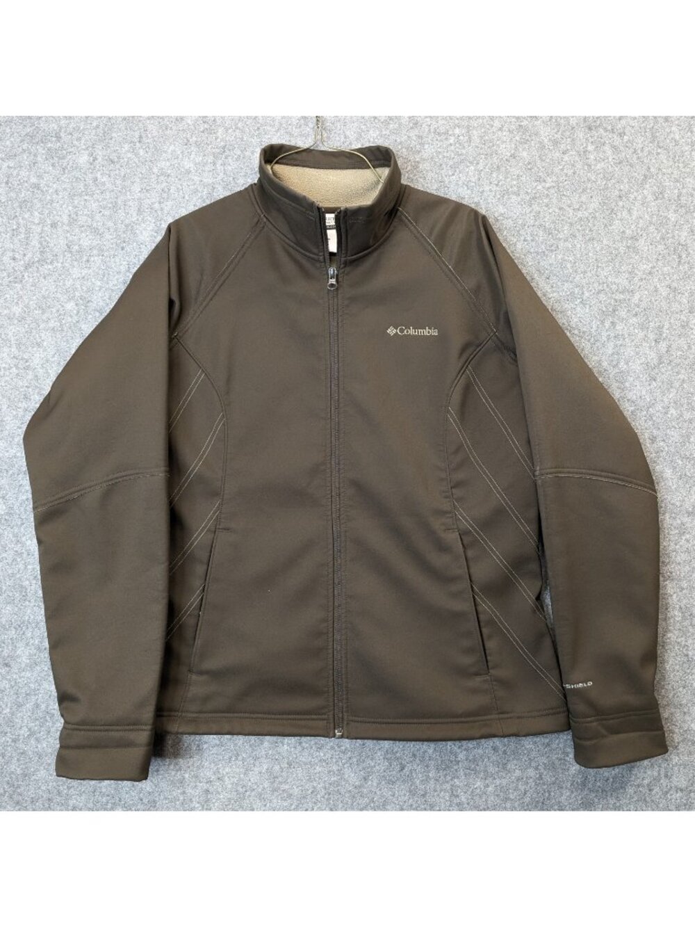 Columbia Womens Size Large Soft Shell Jacket Brown Fleece Lined Full Zip Omni